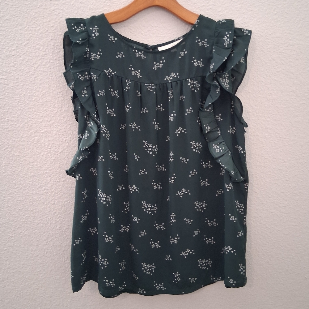 Green Floral Loft Blouse XL Boho